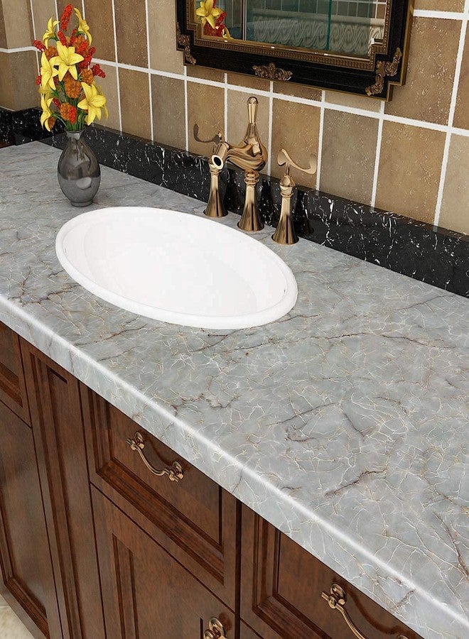 KASHIVAL Grey Marble Wallpaper Oil & Water Proof Kitchen Walls, Cabinets and Furnitures Glossy Finish Sheet Sticker Wallpapers Furniture Kitchen Platform Office (Size:60 * 200 CM) (Grey Marble A46) - Image 2